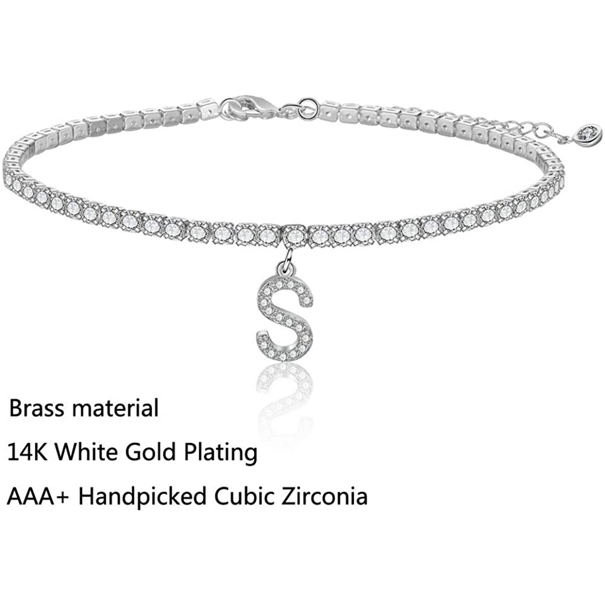 Ankle Bracelets for Women Initial Anklet, AAA+ Cubic Zirconia