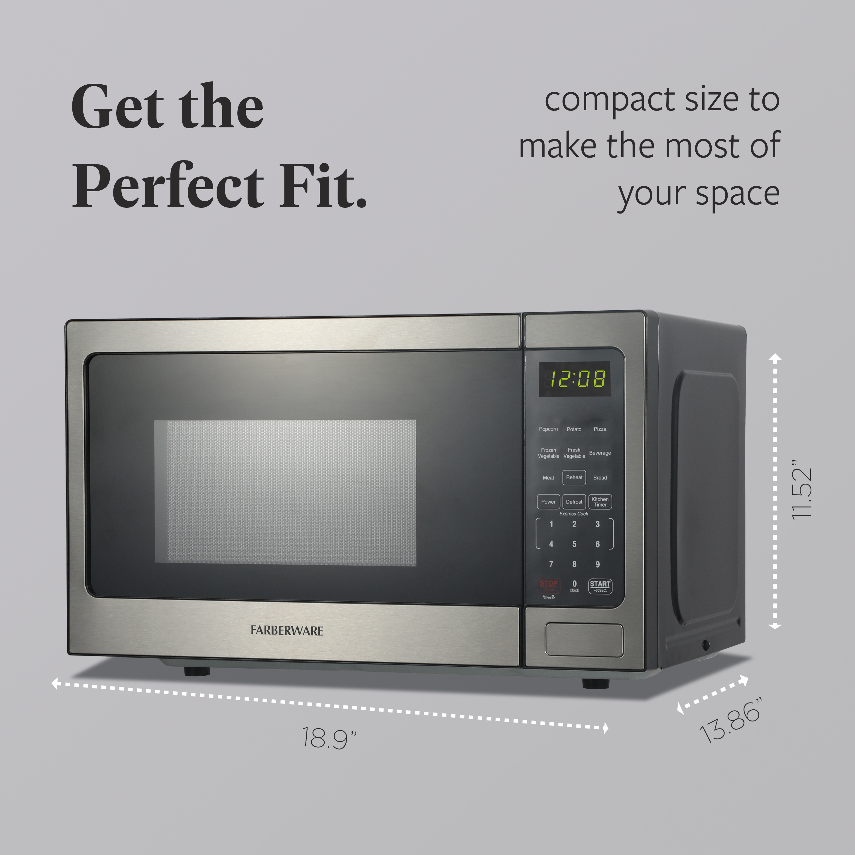 Farberware 0.9 cu ft Microwave Oven, 900W Countertop Microwave Oven with 8 Auto Cook Settings, Stainless Steel