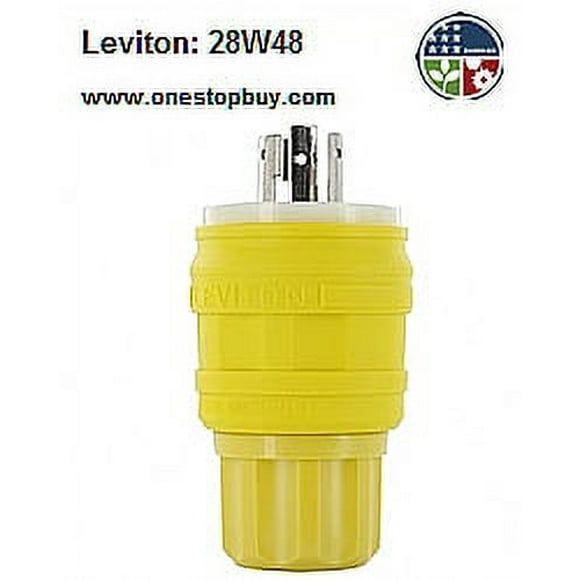 Leviton 28W48 30 Amp, 250 Volt, Locking Plug, Industrial Grade, Grounding, Wetguard, Yellow