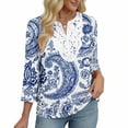thumbnail image 5 of Royisotas 3/4 Length Sleeve Womens Tops Boho V Neck Lace Shirt Trendy Blouses Dressy Casual Vacation Shirts S-2XL, 5 of 9
