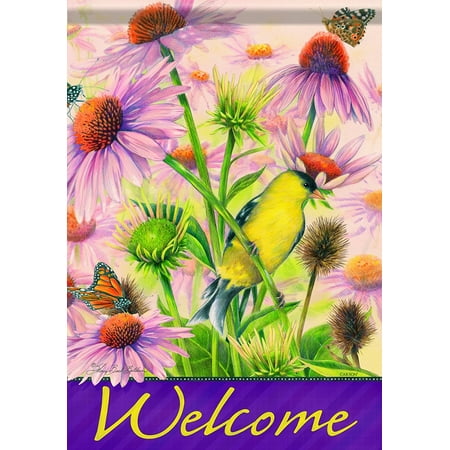 Home Accents FlagTrends Classic Large Flag, Goldfinch Welcome, Flag measures 28" x 40" By Carson
