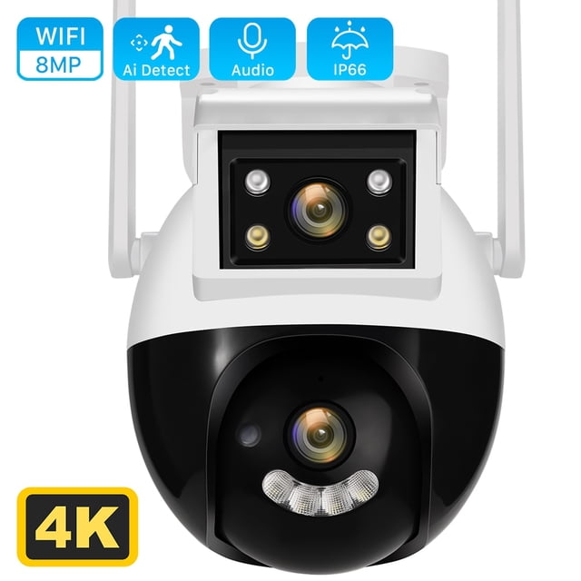 Cámara de videovigilancia para exteriores, dispositivo de 8MP, 4K, doble lente, Wifi, PTZ, pantalla Dual en vivo, IA, seguimiento automático, detección humana, IP