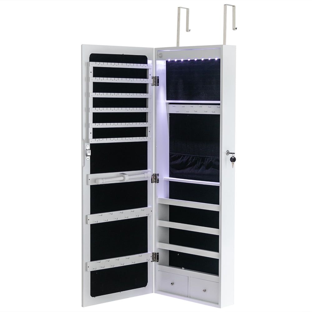 Martin Luther King Junior Collega Lucky Lockable Storage Cabinet for Jewelry Mirror, Equipped with Makeup Mirror,  4-layer Shelf, 2 Drawers, and 8 Blue Led Lights - Walmart.com