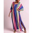 thumbnail image 2 of Xishao Mujer Kaftan Vestido Fuera del Hombro Caftan de Playa Cover Up Maxi Vestido Traje de Baño Estampado Rayas de colores Rayas de colores Xishao ropa, 2 of 2