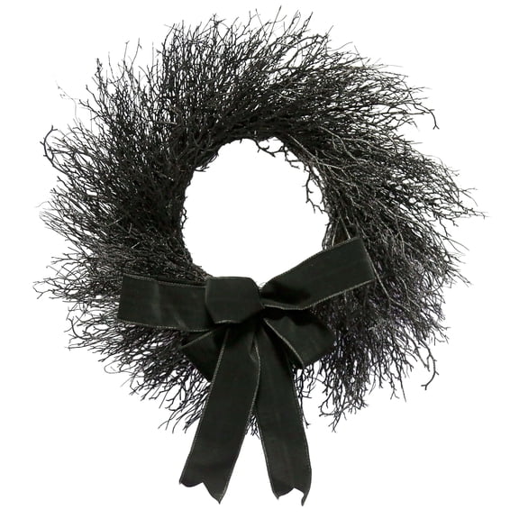 My Texas House Halloween Black Twig Wreath with Bow, 24"