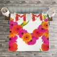 thumbnail image 3 of Ambesonne Letter M Quilted Bedspread Set 3 Pcs, Gerbera Flowers Tulips, Queen Size, Hot Pink Orange Green, 3 of 3