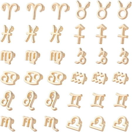 48pcs Zodiac Signs Charm Golden Constellation Charms 9.5~14mm Astrology Horoscope Pendants Alloy Zodiac Theme Charms for DIY Birthday Valentine's Day Necklace Bracelet Jewelry Making