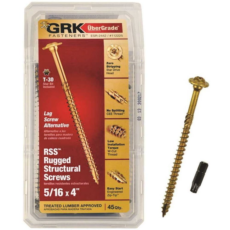 5/16 in. x 4 in. Star Drive Round Head Rugged Structural Wood Screw (45-Piece per Pack) 5/16 in. x 4 in. Star Drive Round Head Rugged Structural Wood Screw (45-Piece per Pack)