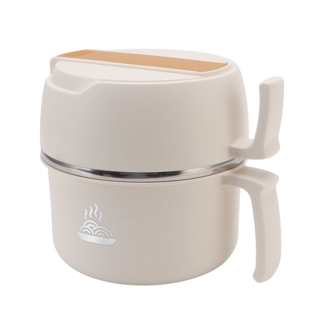 Insulated Ramen Cooker, Prevent Scalding Double Layer Healthy Splash Proof Stainless Steel Noodle Bowl Lunch Box For Students Black,Beige,Coffee And Beige