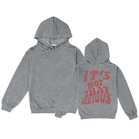 kpoplk Girl s Letter Print Hoodies Long Sleeve Drop Shoulder Pullover Sweatshirt B Grey