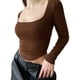 thumbnail image 3 of VISgogo Tops de Mujer, Camiseta de Punto de Color Sólido de Manga Larga con Cuello en U para Damas Jóvenes VISgogo moda, 3 of 9