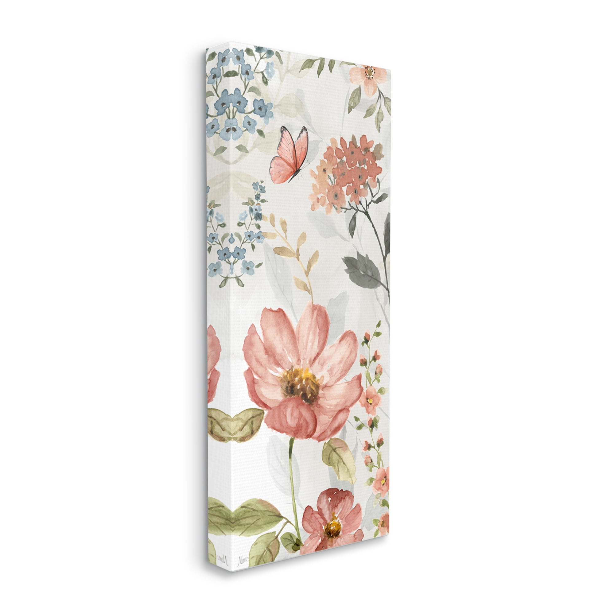 Stupell Industries Blossom & Butterfly Pattern Botanical & Floral Painting Gallery Wrapped Canvas Art Print Wall Art, 10 x 24