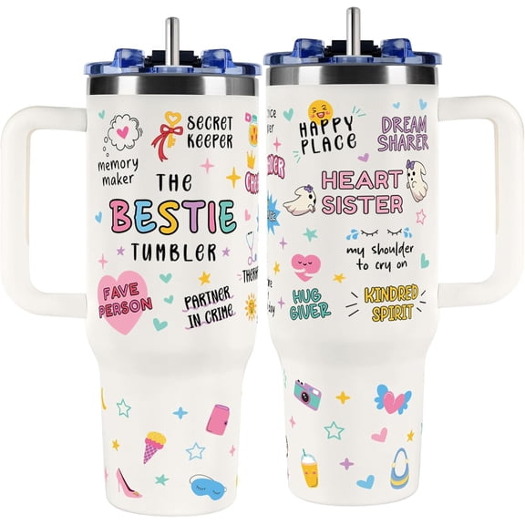 Best Friend Birthday Gifts for Women, Bestie Gifts Friendship, Friend Cup with Handle and Straw Compatible for Travel, Birthday Valentines Christmas Cups Gift for Soul Sister, BFF, Work Bestie - 40oz