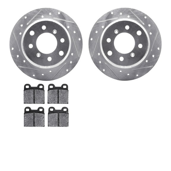 Dynamic Friction Company Rear Brake Rotors-Drilled and Slotted-Silver with 5000 Advanced Brake Pads 7502-16000