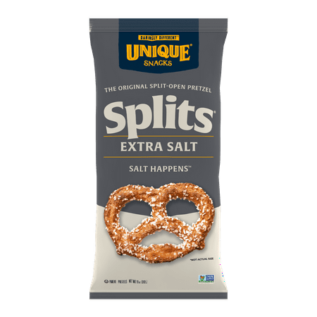 Unique Snacks - Unique Pretzels Extra Salt Pretzel Splits, Delicious Homestyle Baked, Certified OU Kosher and Non-GMO, No Artificial Flavors, 11 Ounce Bags, 66 Ounces Total (6 Count)