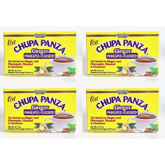 CHUPA Panza Herbal Detox Tea with Ginger, Pineapple, Flaxseed & Cinnamon – 30 Bags – Pack of 4