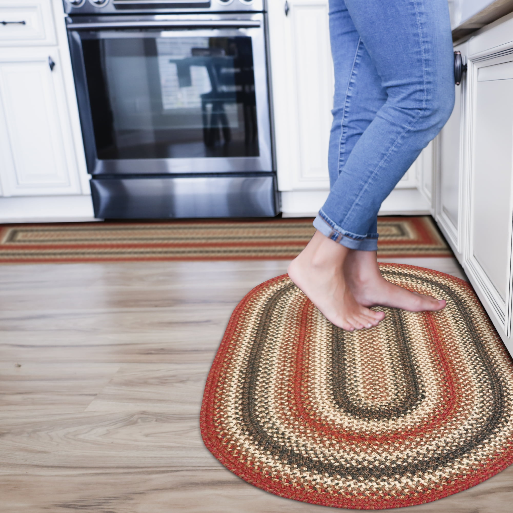 Chester Red Braided Rugs 27x45" Oval Country Style Rugs For Your Home, By Homespice