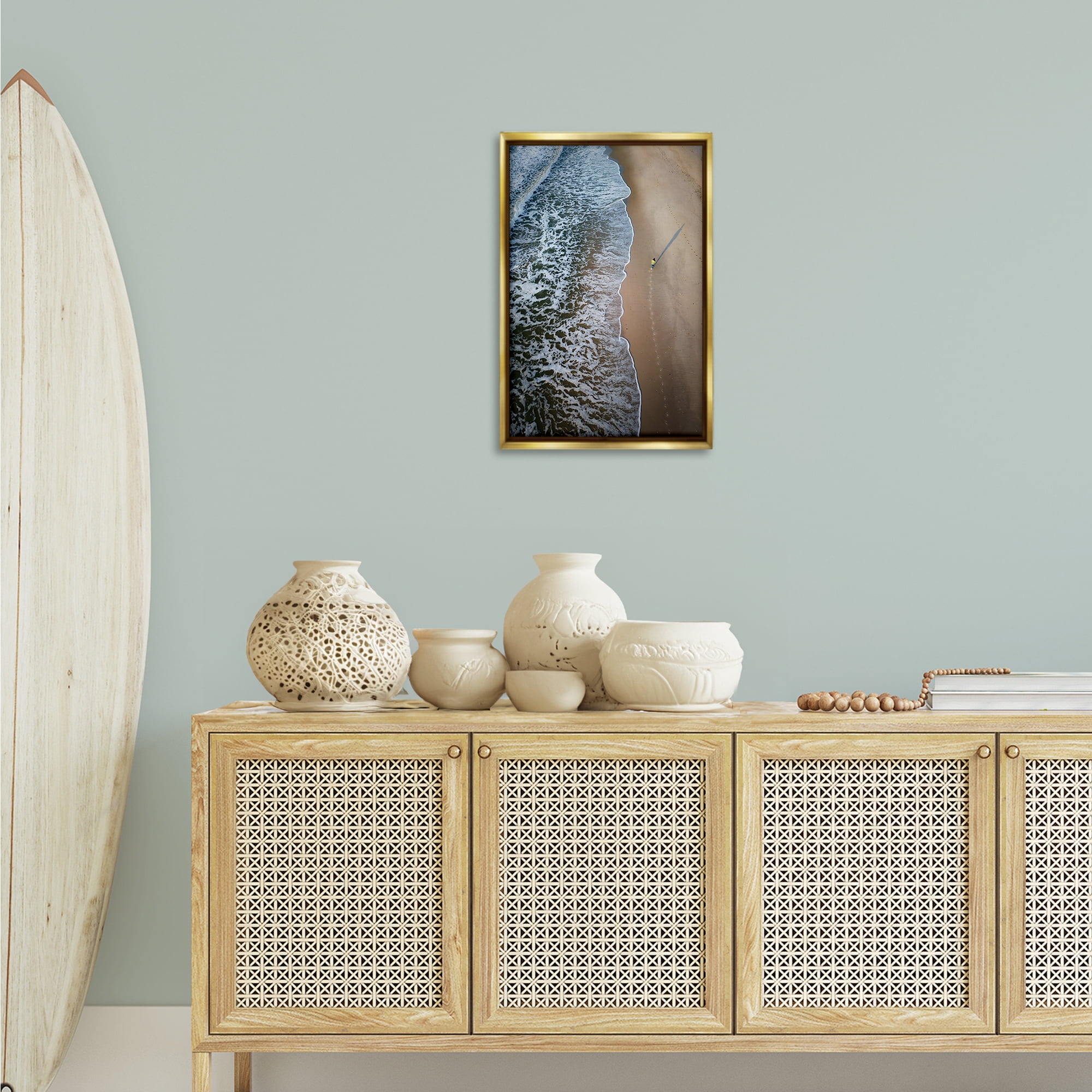 Stupell Industries Vertical Aerial Beach View Nautical & Beach Photography Gold Floater Framed Canvas Art Print Wall Art, 17 x 25