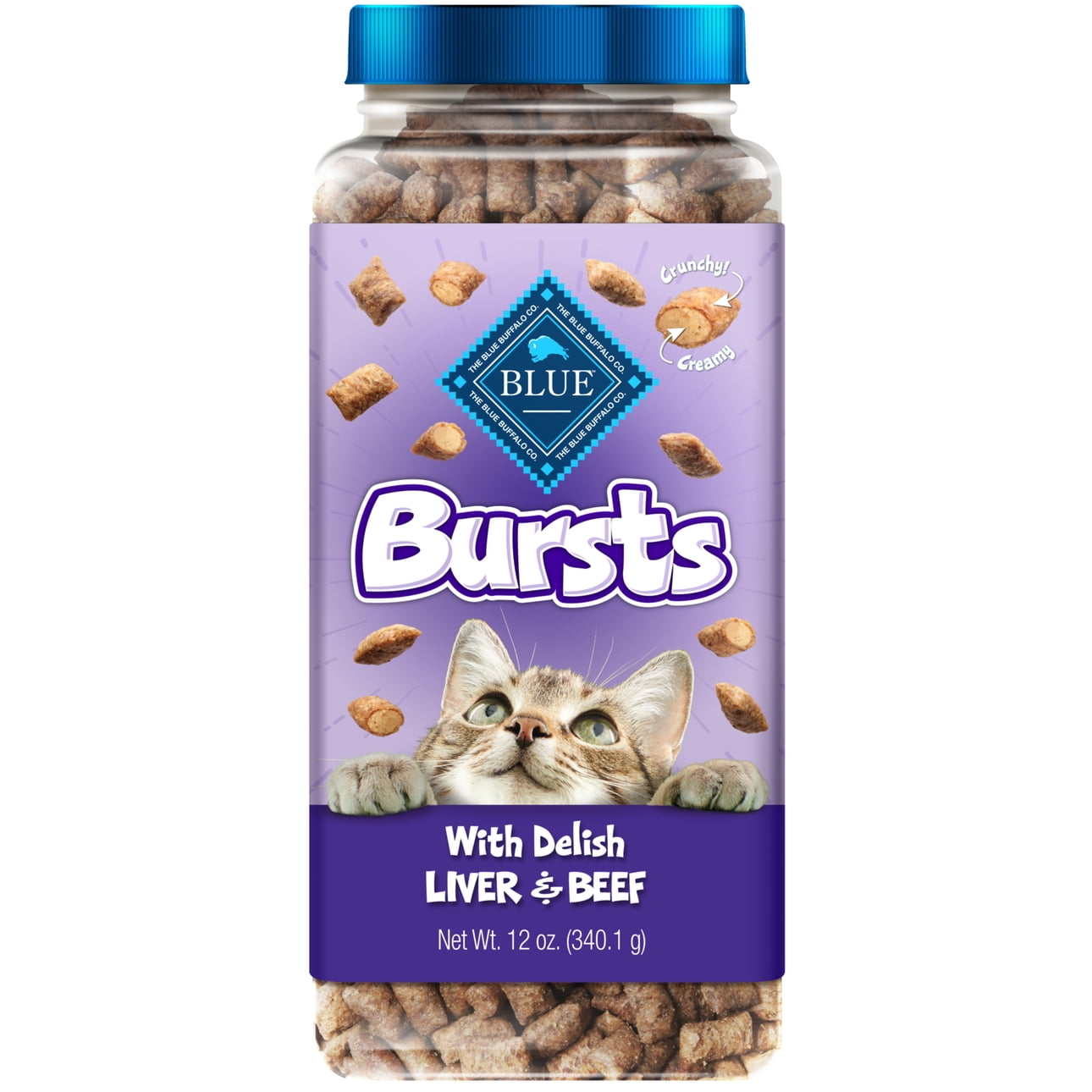 Blue Buffalo Bursts Chicken Liver & Beef Flavor Crunchy Treats for Cats, Whole Grain, 12 oz. Tub