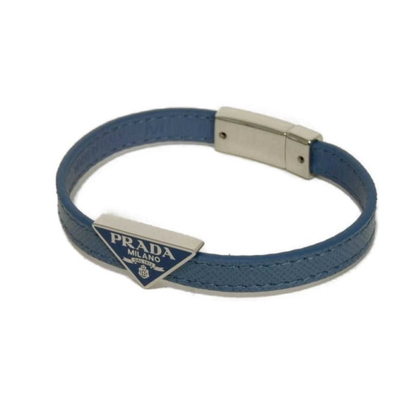 Pre-Owned Prada Saffiano Bracelet, Size M, Enamel Blue, Silver Triangle Logo, Avio 2IB289 053...