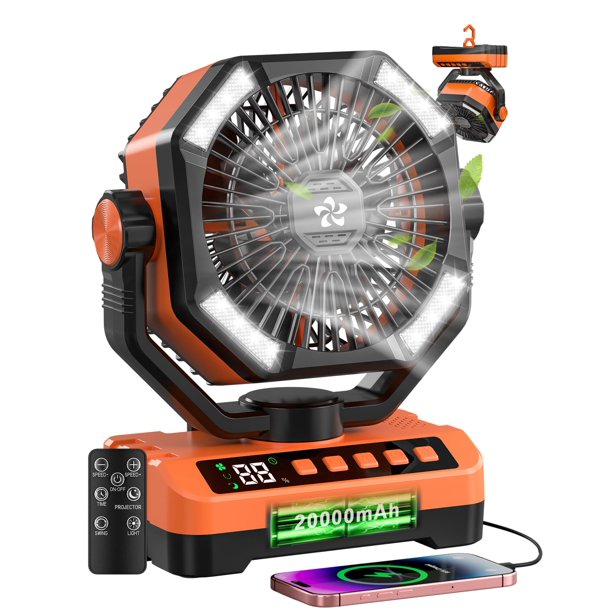 Ventilador de camping Doviluxe, batería recargable de 20000 mAh, 5 velocidades
