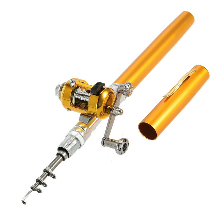 Tomshoo Compact Fishing Rod Reel Combo Set, Telescopic Pen Fishing Pole +  Reel, Aluminum Alloy, Soft Lures Baits Jig Hooks