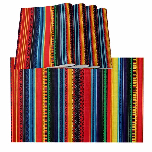 Rainbow Stripe Placemats for Dinning Table Set of 6, Boho Minimalist Geometric Line Burlap Kitchen Place Mats Waterproof Cloth Table Mats, Indoor Outdoor Placemats Easy Clean Dinner Decor