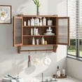 thumbnail image 3 of 24.8"Glass Door Vintage Double Door Wall Cabinet with Three Tiers of Storage with Towel Rack, for Bathroom, Kitchen,Dining Room,Brown, 3 of 9