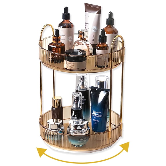 Organizador de maquillaje Asayuee 360, giratorio, 2 niveles, ABS dorado