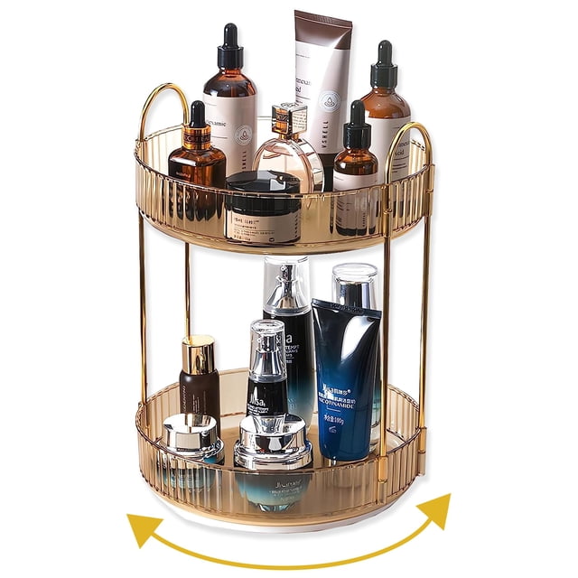 Organizador de maquillaje Asayuee 360, giratorio, 2 niveles, ABS dorado