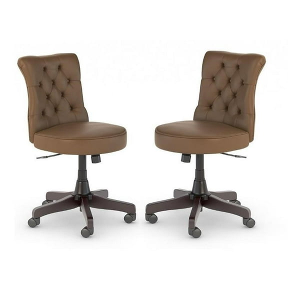 Home Square 2 Piece Mid Back Tufted Office Chair Set in Brown