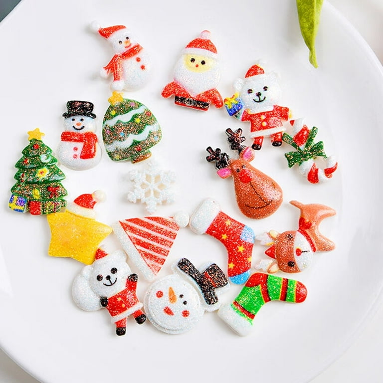 100pcs Christmas Slices Resin Slime Charms Assorted Button Santa Snowman  Tree Bell Deer for Craft Making, Ornament Scrapbooking DIY Crafts