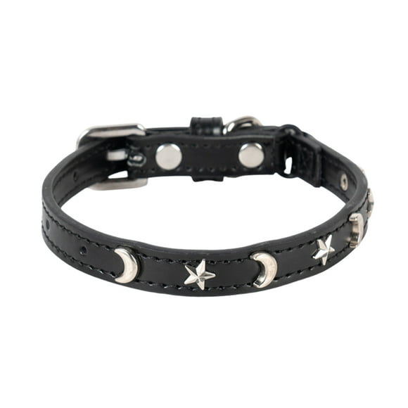 Leather Cat Collar with Elastic Band and Adjustable Star Moon Buckle for Small Large Felines