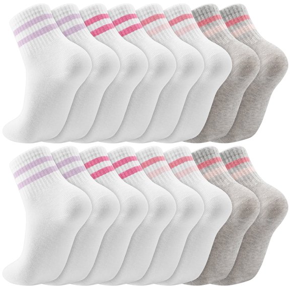 Bocaoying Girl Cotton Athletic Crew Socks, Retro Stripe Patterns, 8 Pairs, Ages 3-12