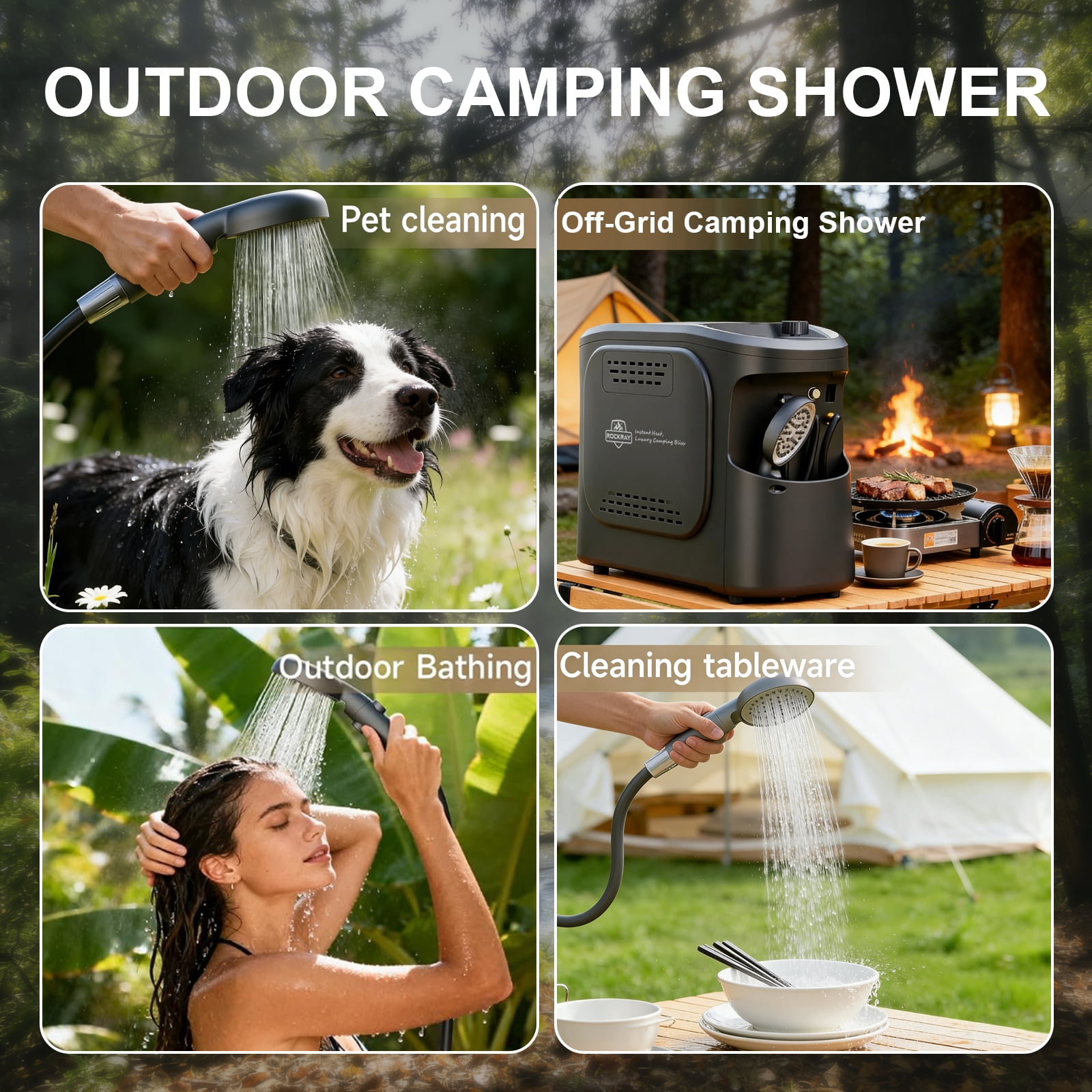 ROCKRAY Portable Propane Water Heater for Camping,Instant Hot Water Heater with 5200mAh Battery,Max 180 Mins Runtime, Outdoor Shower for RV, Cleaning & Pet Washing