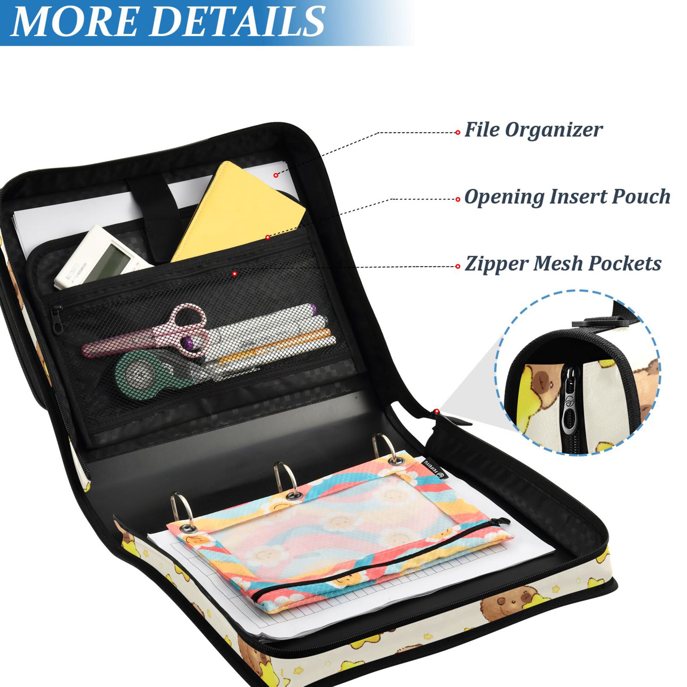 Zipper Binder Capybara Star 1.5 Inch Binder Folder Bag with Shoulder Strap and Handle