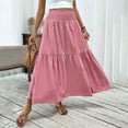 thumbnail image 2 of MIXUE Skirts For Women Summer Solid Color Elastic High Waist A Line Elegant Maxi Skirt Sportswear,Pink,XL, 2 of 7