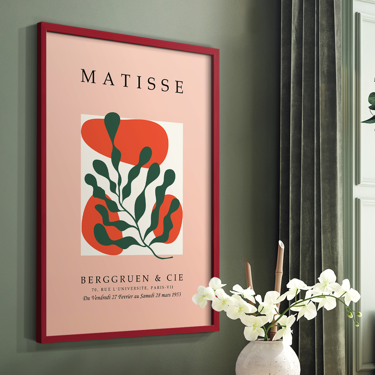 Matisse CDLXXII in Red Solid Wood Framed Print No Nail Hanging
