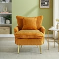 thumbnail image 3 of Modern Accent Chair,Armchair,Corduroy Fabric Sofa Chairs with Pillow,Upholstered Armchair for Living Room,Bedroom,Yellow, 3 of 7
