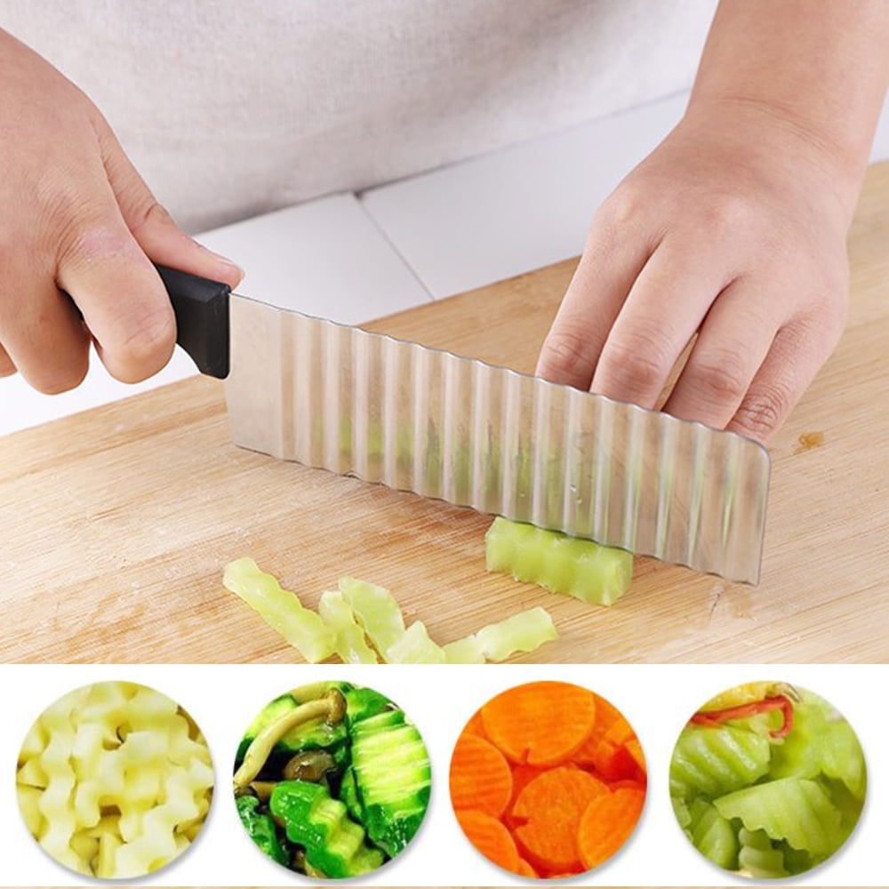 Wavy Chopper Knife Crinkle Potato Cutter Upgraded Stainless Steel Blade Carrot Safe Kitchen Tools Wavy Slicer for Fruit Vegetable Potato 