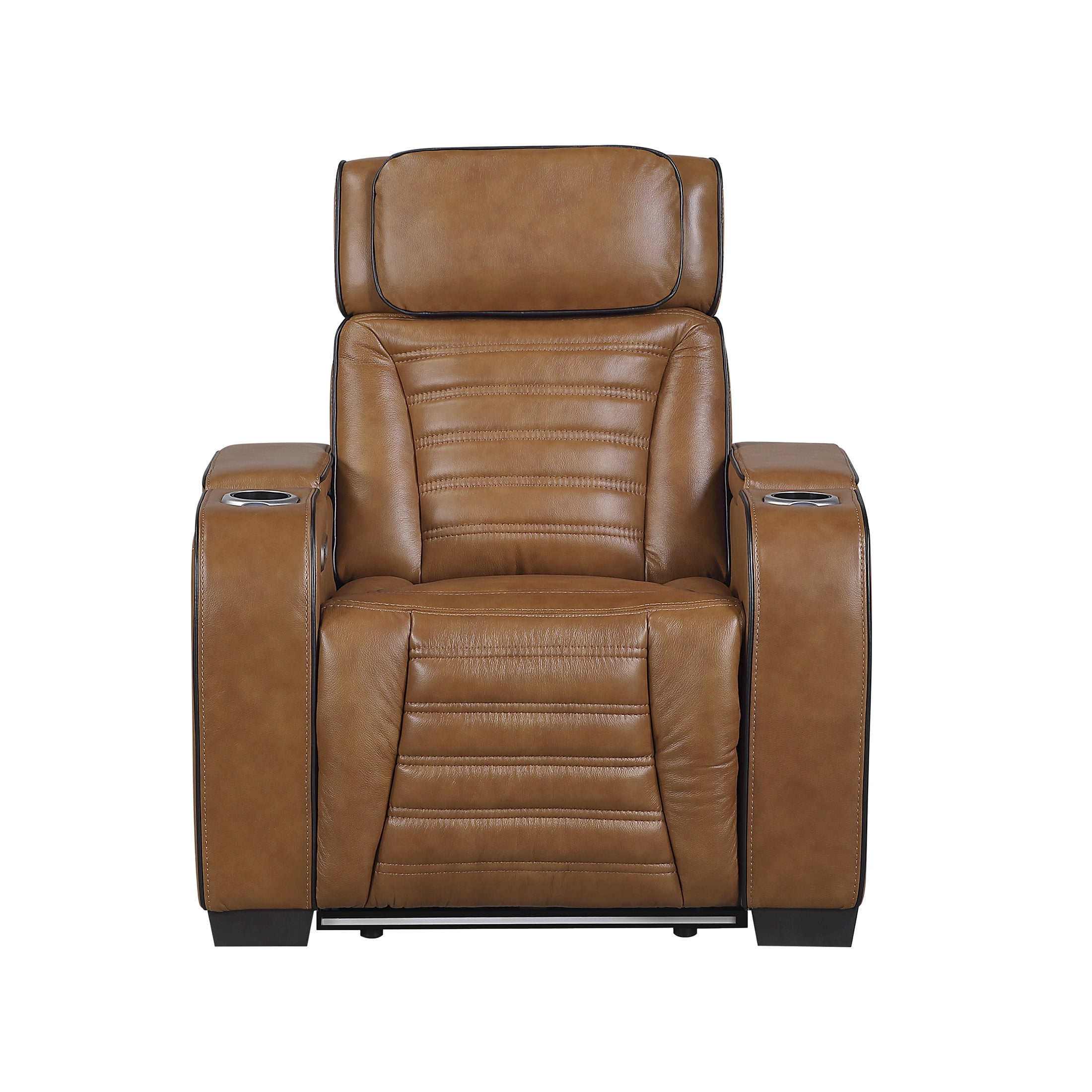 OakvillePark Elantra Leather Match Power Reclining Chair with Power Headrest/Cup holder/Storage Arms/Air Massage/Heat/LED Lighting and Charging Port, Brown