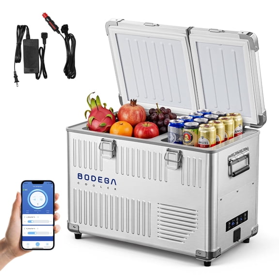 Bodega Dual-Zone 12V Car Refrigerator Portable 40L Car Refrigerator Freezer,  Aluminum Alloy Outdoor Fridge for SUV, RV, Pickup, Camping, Fishing, Travel