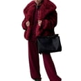 thumbnail image 2 of Womens Faux Fur Coat Faux Fur Jacket Long Sleeve Lapel Furry Winter Jackets Parka Short Coat Wine Red S, 2 of 8