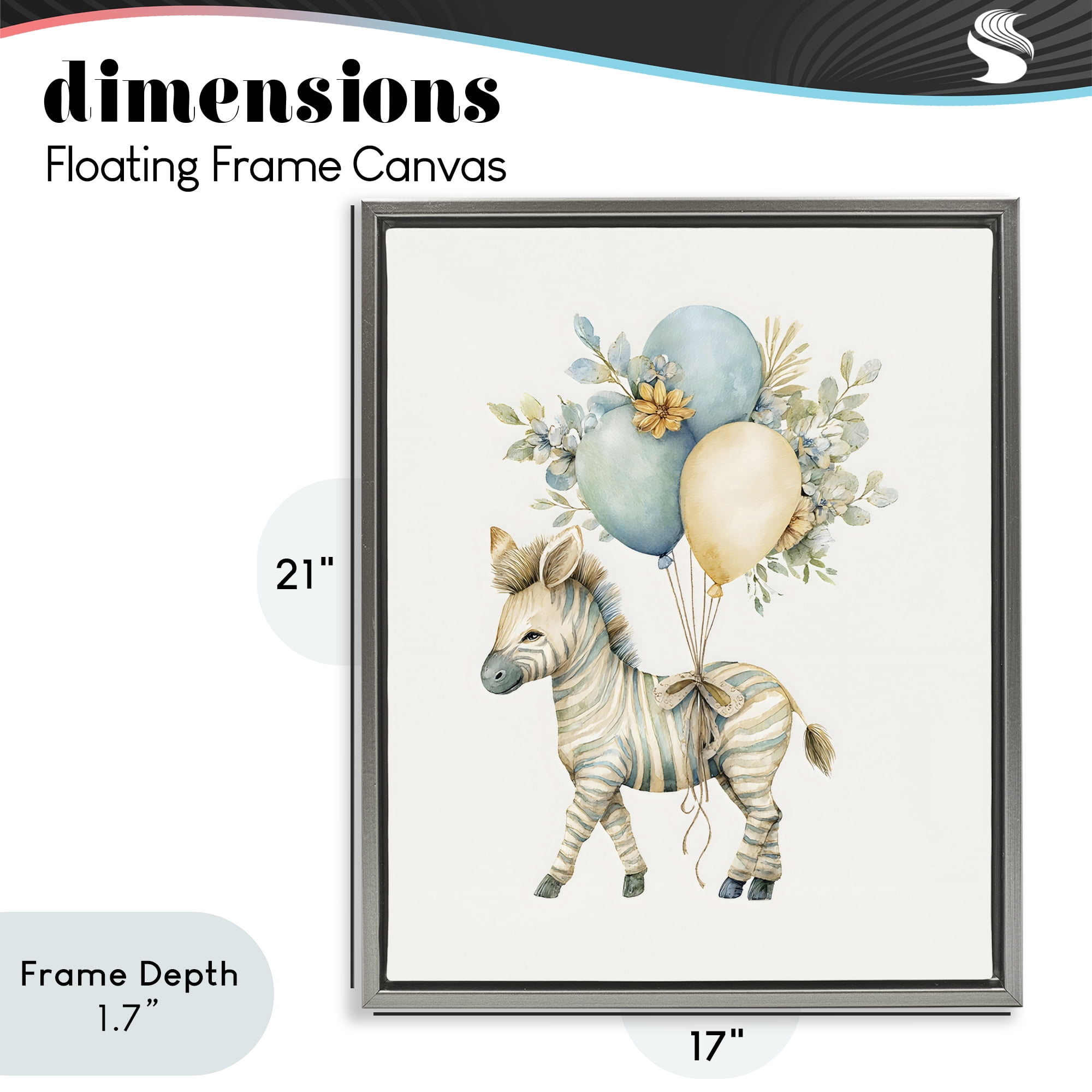Stupell Industries Watercolor Nursery Zebra Gray Framed Floater Canvas Wall Art, design by LSR Design Studio