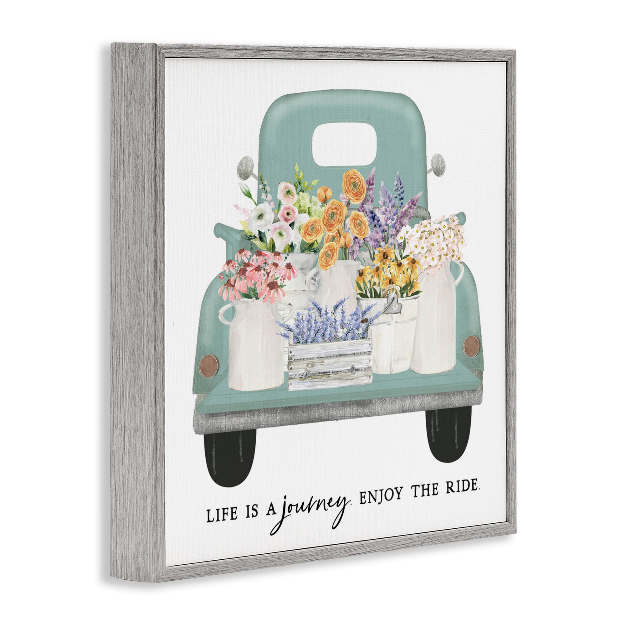 Enjoy Ride Floral Truck Gray Framed Giclee Art, design by Lettered and Lined
