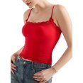 thumbnail image 3 of Women'S Square Neck Lace Tank Tops Sleeveless Crop Spaghetti Strap Summer Y2k Tops Red S, 3 of 7