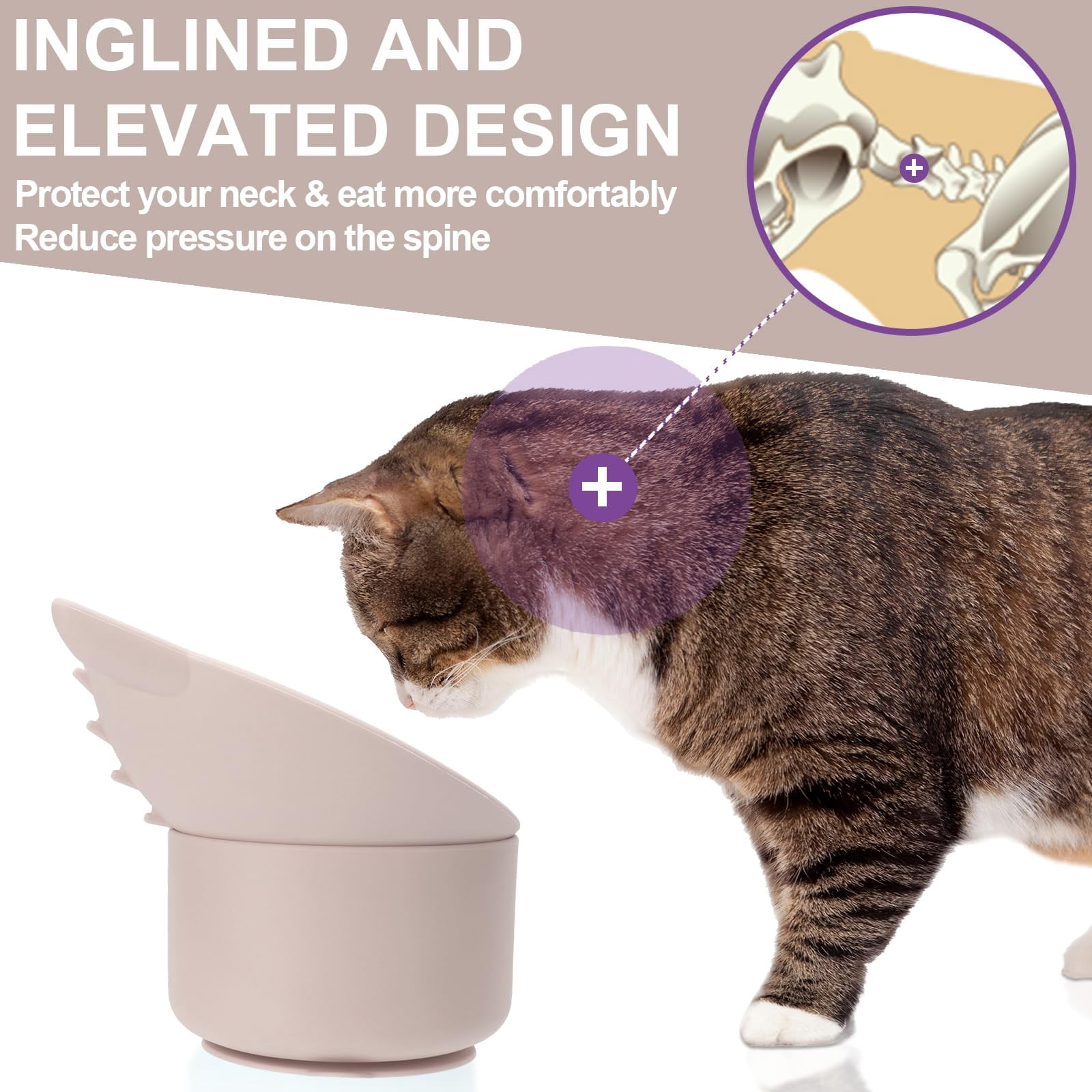 Silicone Cat Slow Feeder, Elevated Slow Feeder Bowl Tilt Design, Suitable for Dry and Wet Food, Adjustable Angle, Cat Food Puzzle with Suction Cup(Gray)