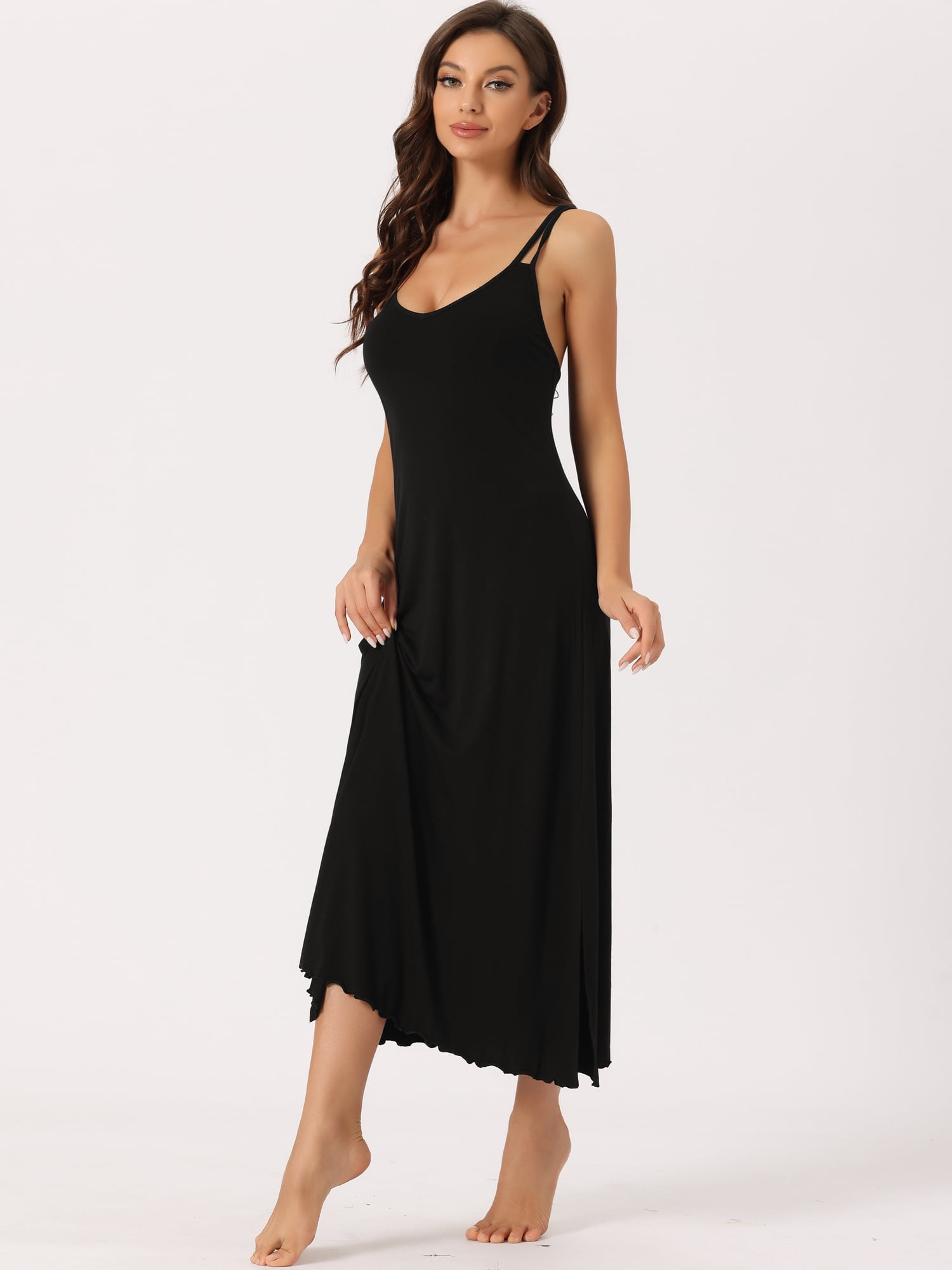 DARING DIVA Women's Lingerie Nighties Midi Racer Back Pajama Dress XS Black