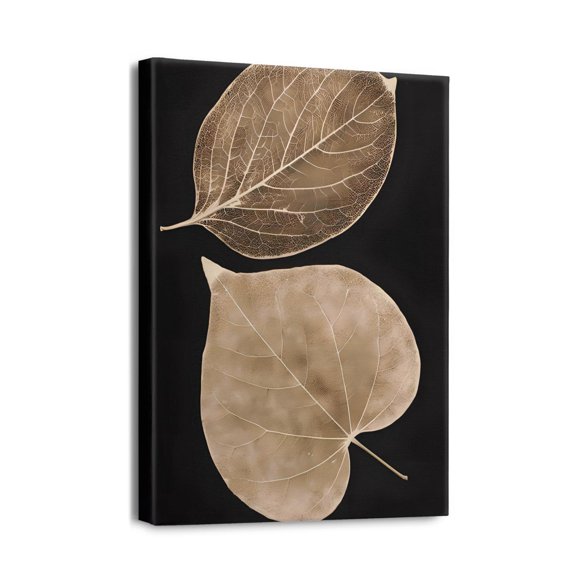 Art sur Toile Feuilles Abstraites Noires - Idéal pour la Décoration Moderne du Salon et de la Chambre, Décorations Murales Familiales, 12X16 Pouces