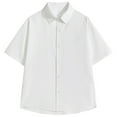 thumbnail image 4 of XDZJLR Mens Shirts Summer Solid Color Short Sleeved Lapel Stand Collar Button Down Leisure Tee, 4 of 5